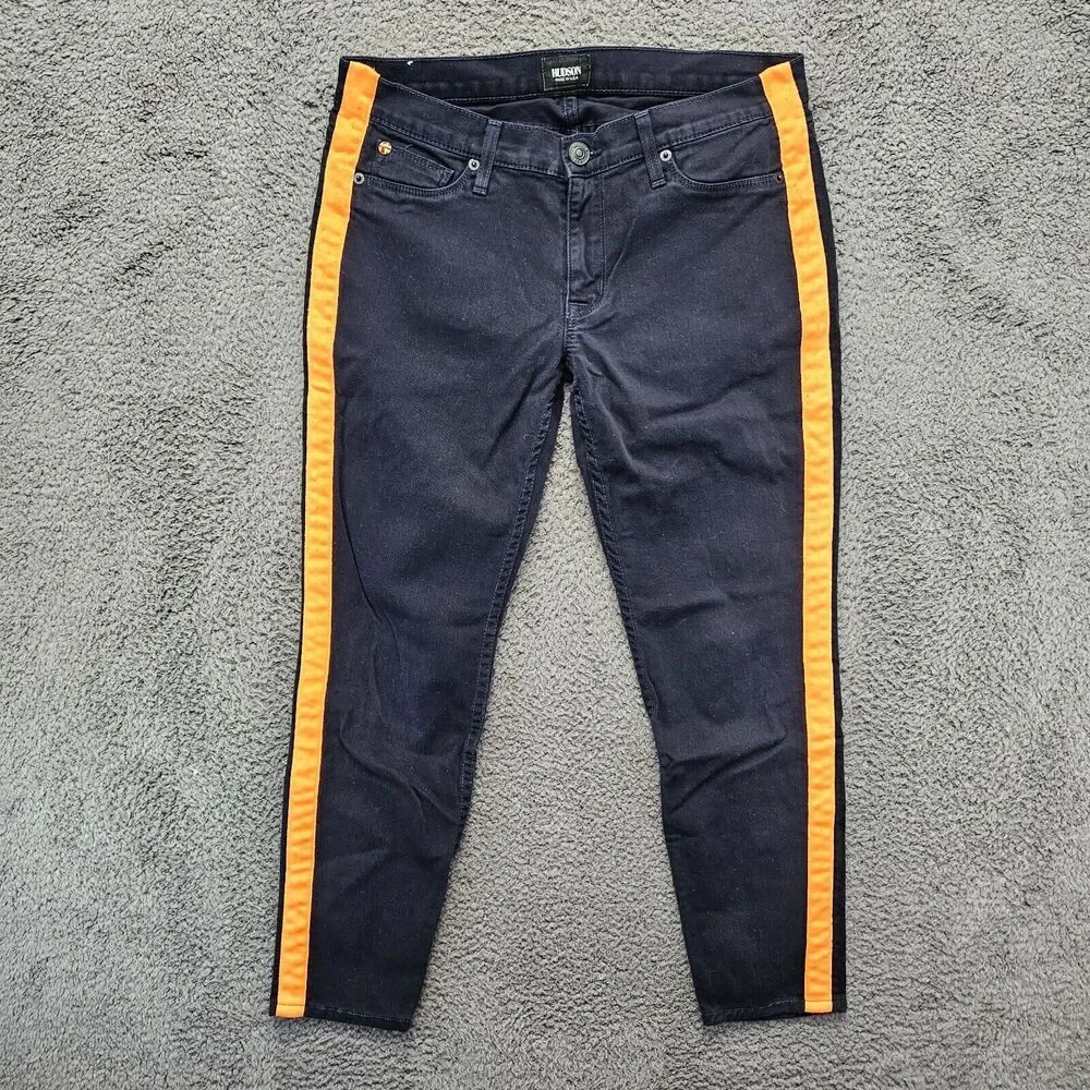Hudson Jeans Women Size‎ 28 Black Yellow Loulou Tuxedo Skinny Low Rise